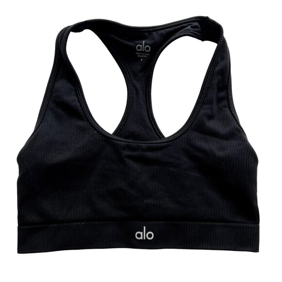 ALO Yoga Seamless Ribbed Bra in Black - Picture 1 of 5